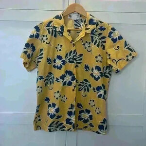 Alohawears Blue & Yellow Collared Short Sleeve Button down shirt UCLA colors Med